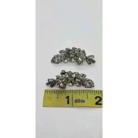 Earrings Rhinestone Climber Big Layered Leaf 3rd Eye Flower Vintage Statement - Picture 9 of 9